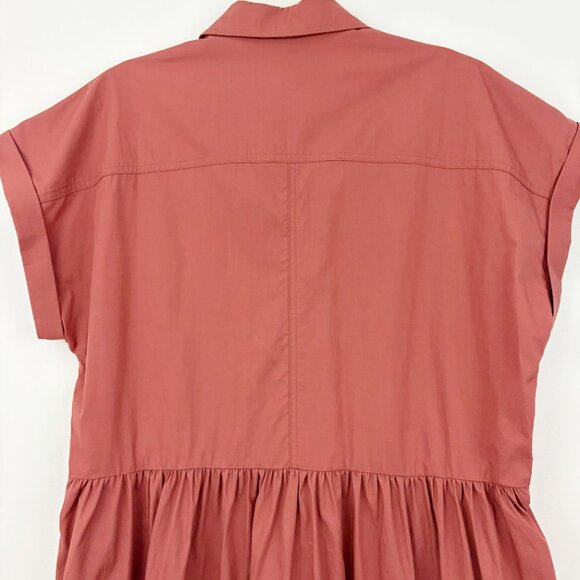 NWT MAYE Harper Shirtdress Size L Cinnamon Midi Cotton Poplin Cap Sleeve Pockets - Picture 6 of 15